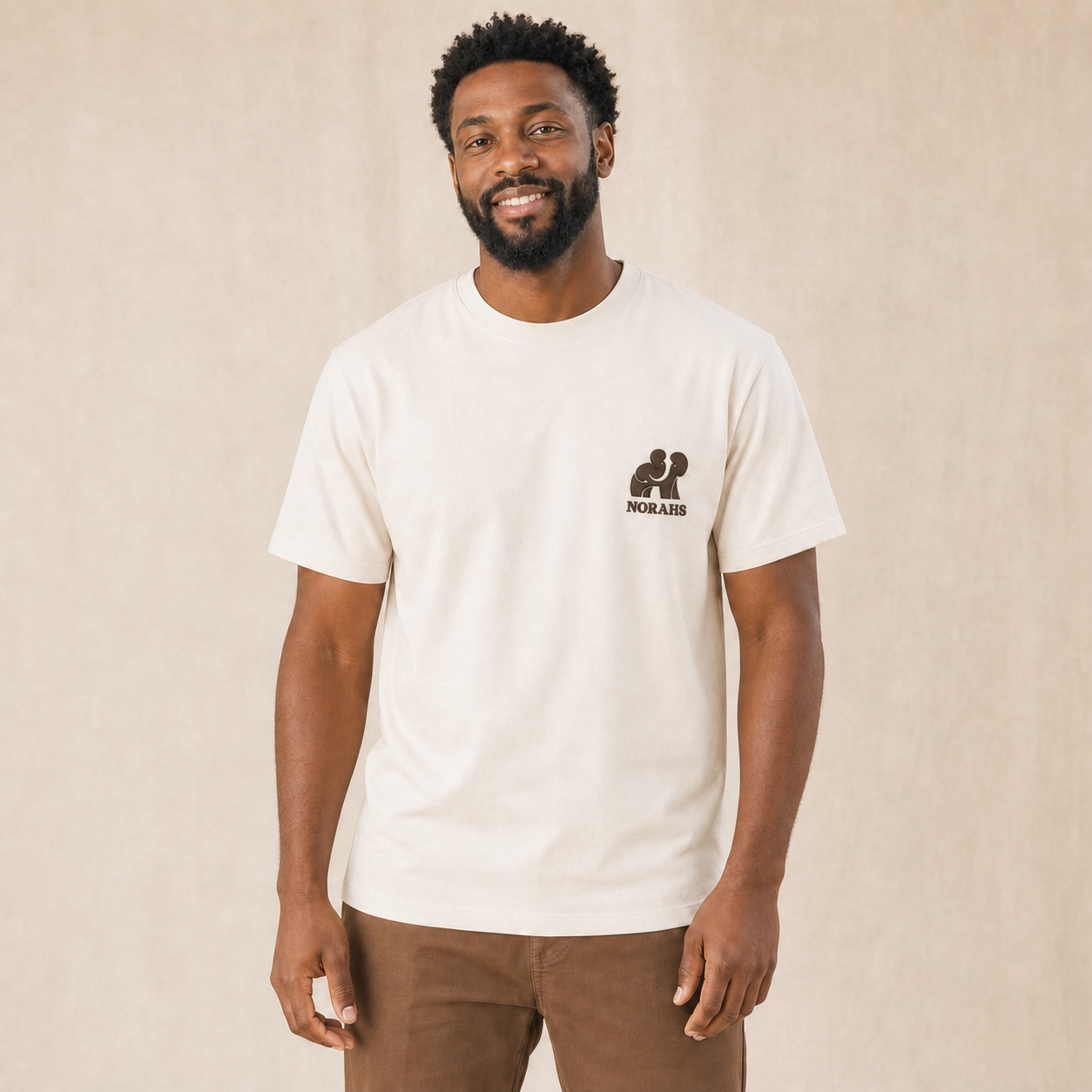 Middle Aged Man wearing the natural Signature Supima Tee, front view