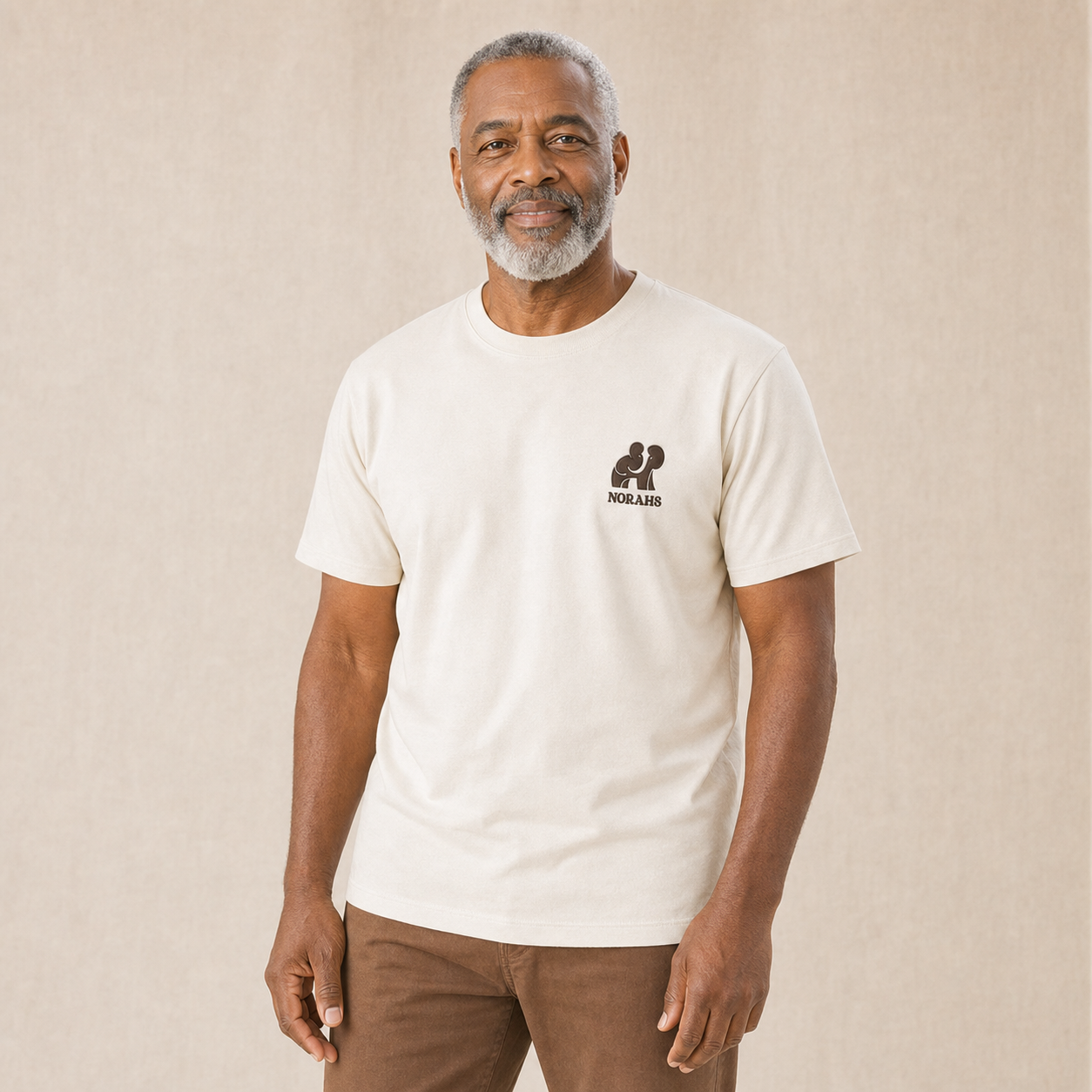 Older Man wearing the natural Signature Supima Tee, front view