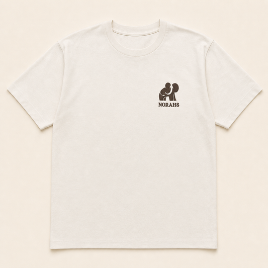 Norahs Signature Supima Tee in Natural with Brunette Brown embroidered emblem